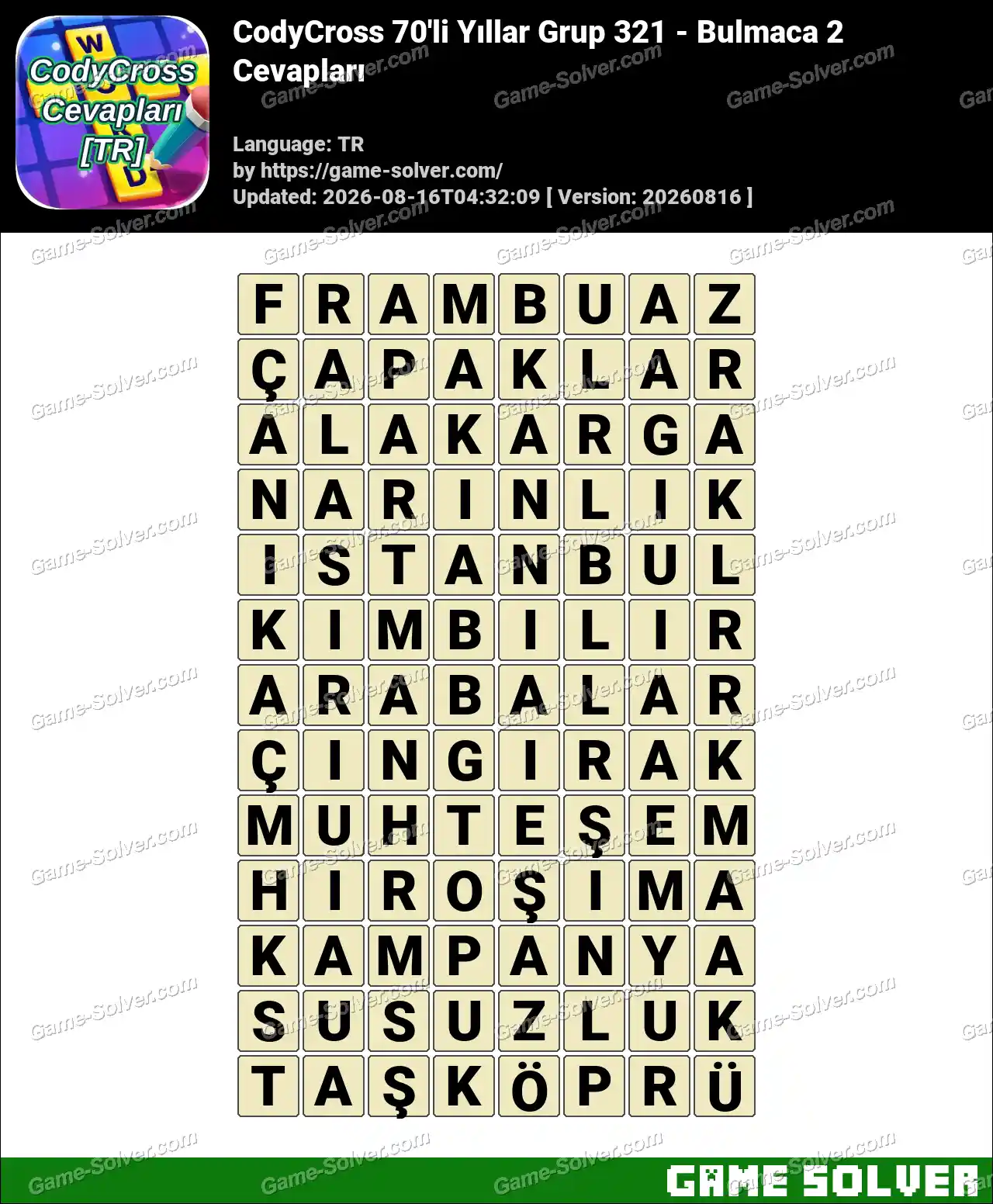 CodyCross 70’li Yıllar Grup 321 – Bulmaca 2 Cevapları